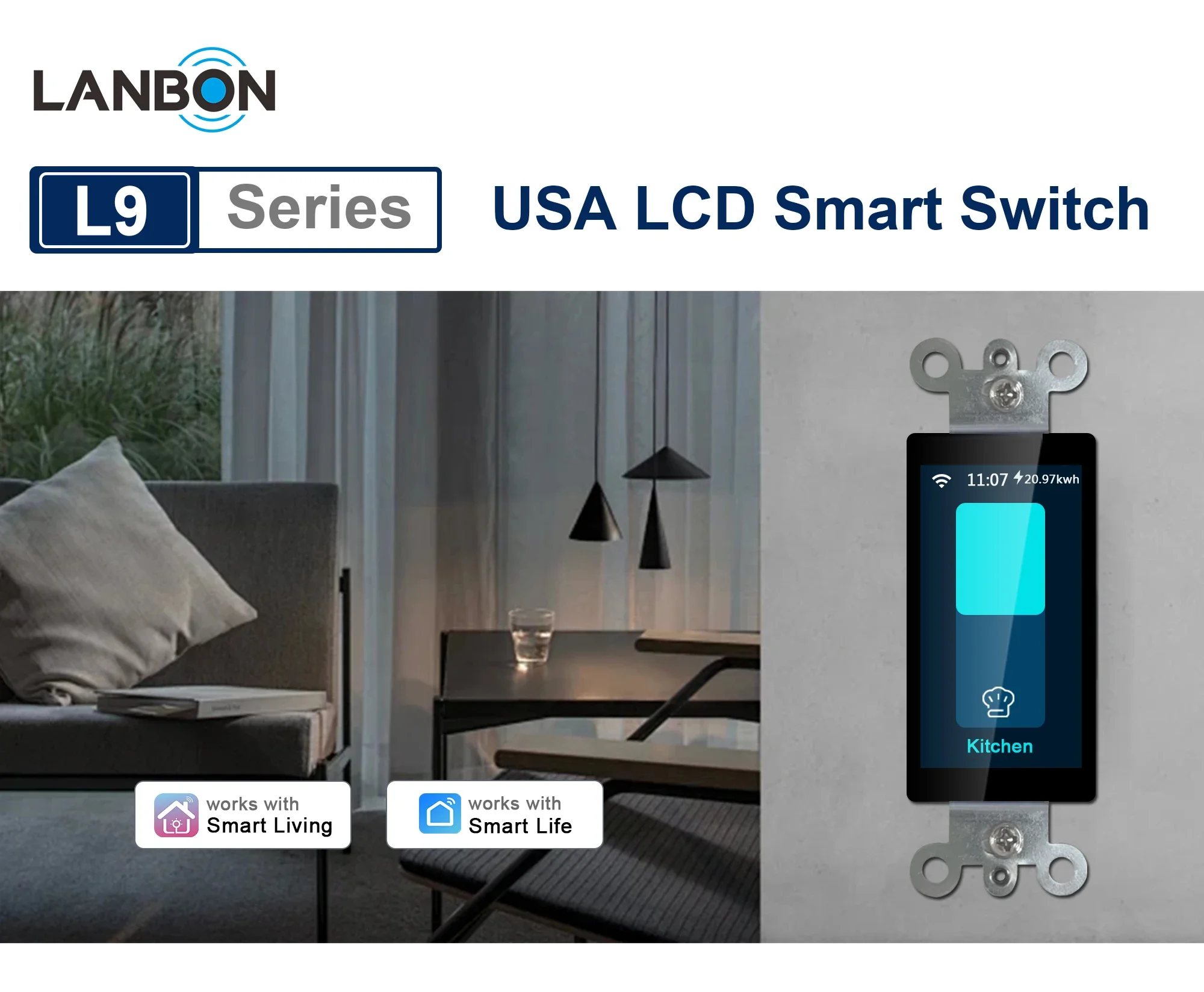 Lanbon L9 LCD Smart Switch With Radar Human Sensing Function 1 Gang Light Switch US Standard Support Alexa Google Siri