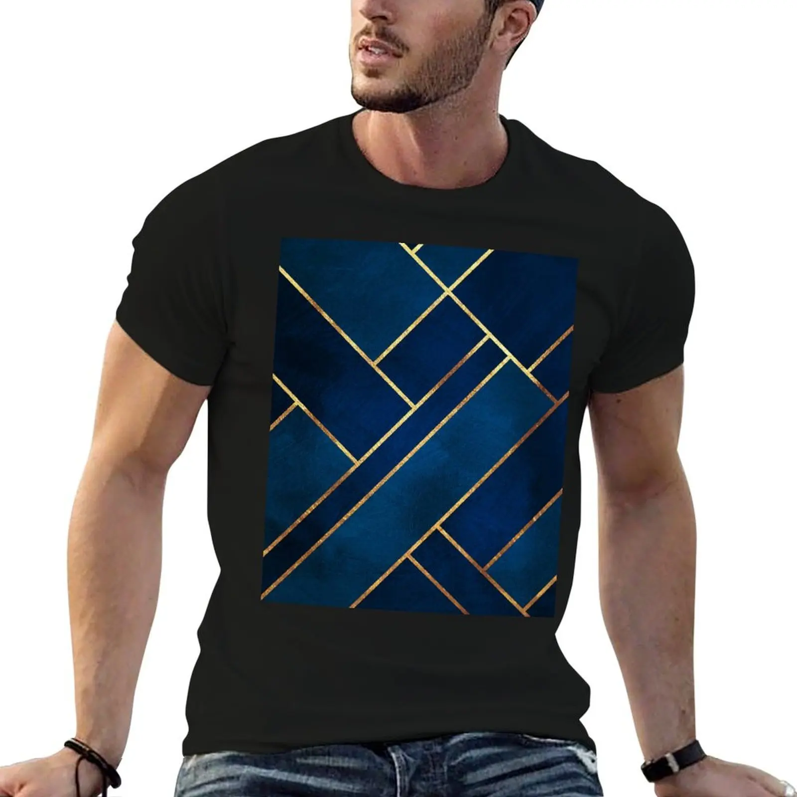 

Navy Gold Geometric T-Shirt g man t shirts for men anime t shirts for man T-Shirt