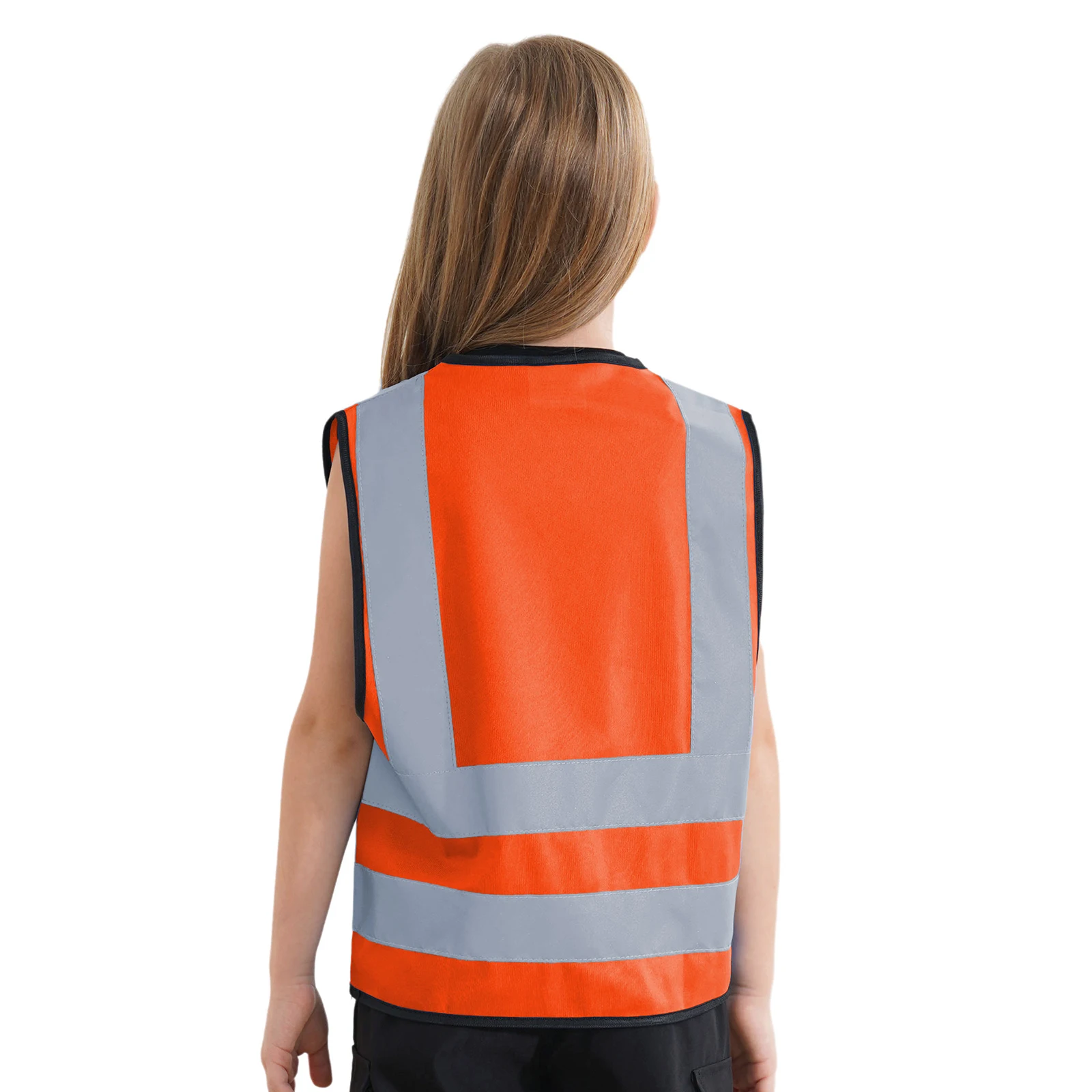 High Visibility Reflective Tape Safety Vest Waistcoat Boys Girls Sleeveless Zipper Jackets Top Volunteer Activities Costume