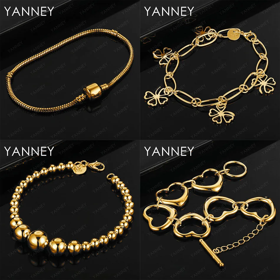 

Luxury 925 Sterling Silver 18K Gold Exquisite Four Leaf Clover Round Bead Bracelet Women Fashion Gift Jewelry Accessories