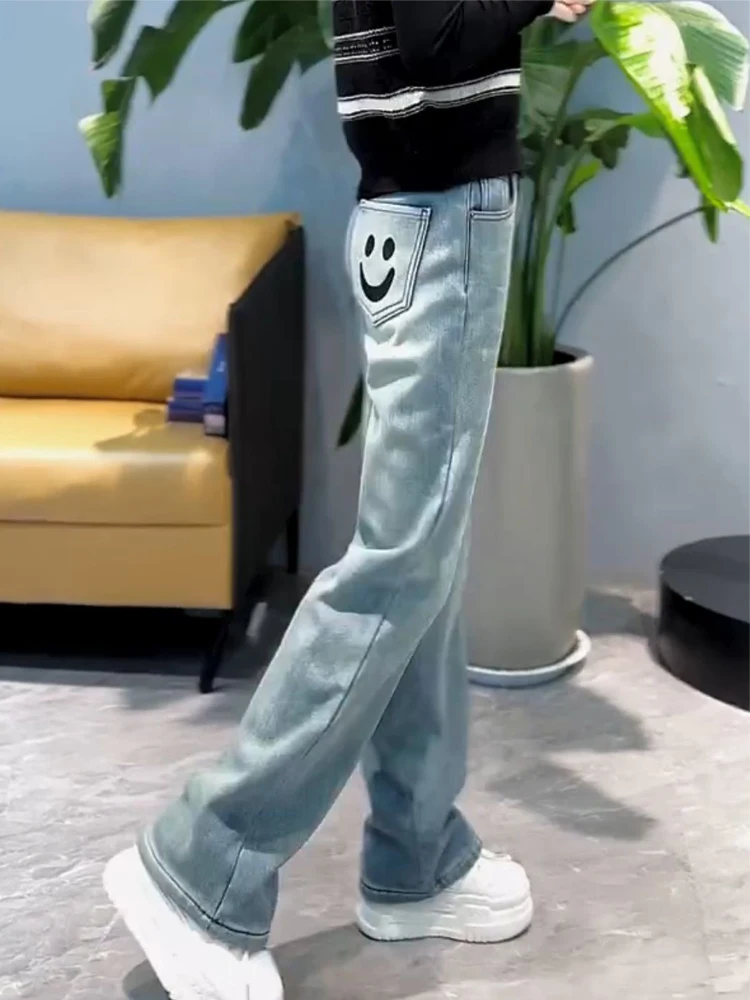 Jeans a gamba dritta slim fit da donna Faionable primavera estate dimagranti pantaloni a gamba larga lunghi ricamati di grandi dimensioni