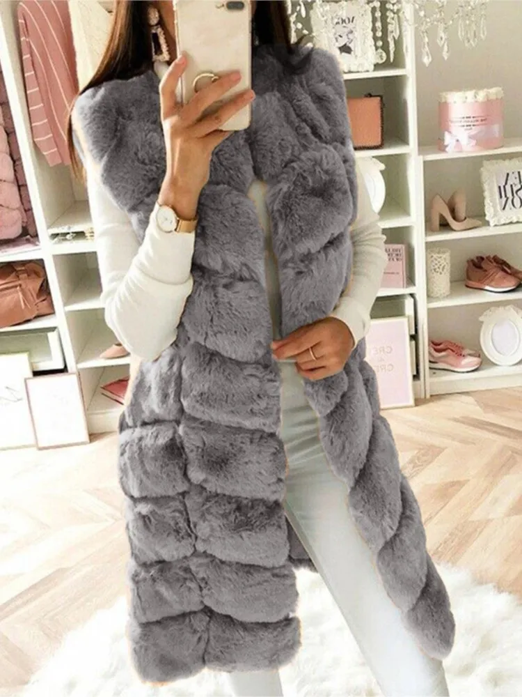 Faux Fur Coat Winter Women 2023 Fashion Causal Warm Slim Sleeveless Long меховые жилеты женские Winter Furry Waistcoat Jacket