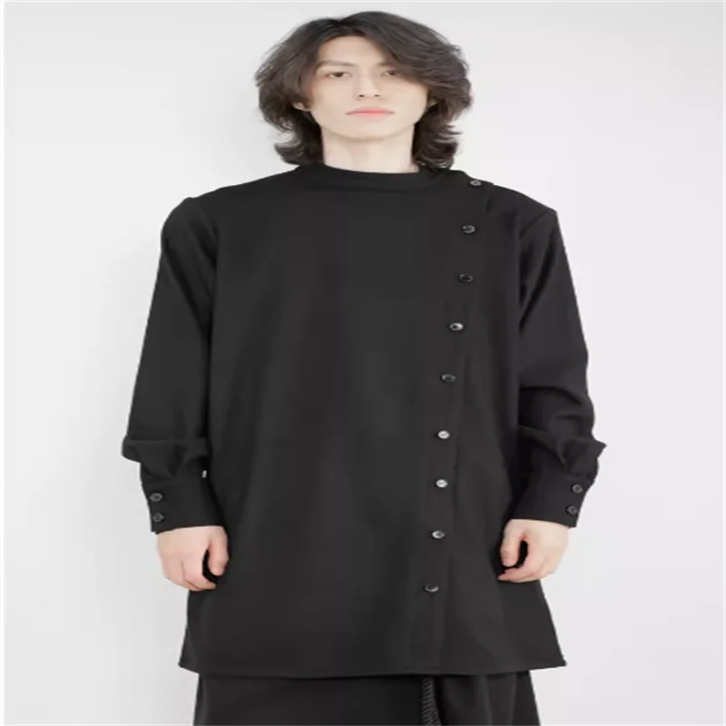 

Original design irregular asymmetrical new mid-length literary long-sleeved shirt 2024 High quality plus-size men's wear