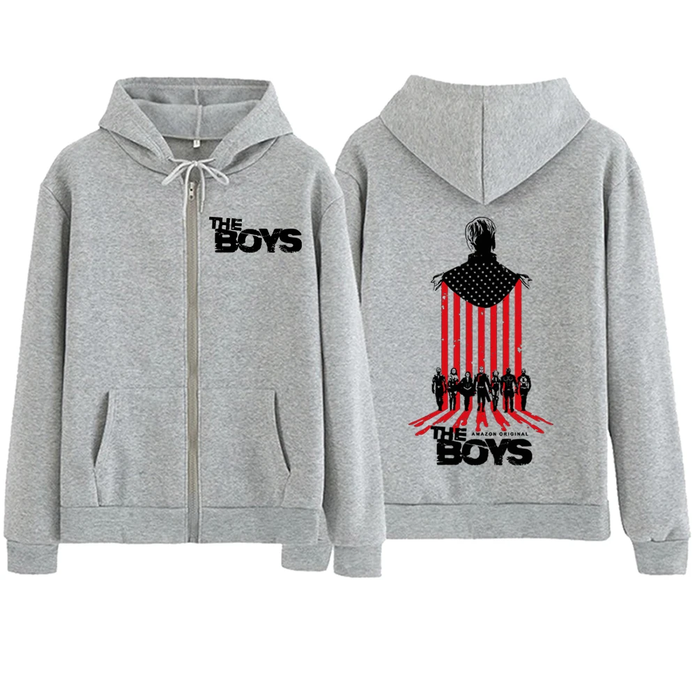 The Boys The Homelander Hoodie ritsleting, atasan Pullover Harajuku musik populer