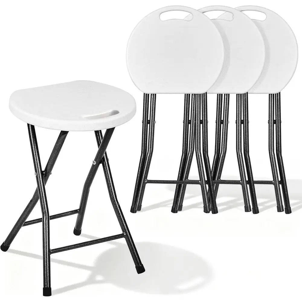

4-Pack 18 Collapsible HDPE Stool with Iron Cross, Solid Bottom, 500 lbs Capacity, Easy to Clean, Lightweight with Handle, Anti-S