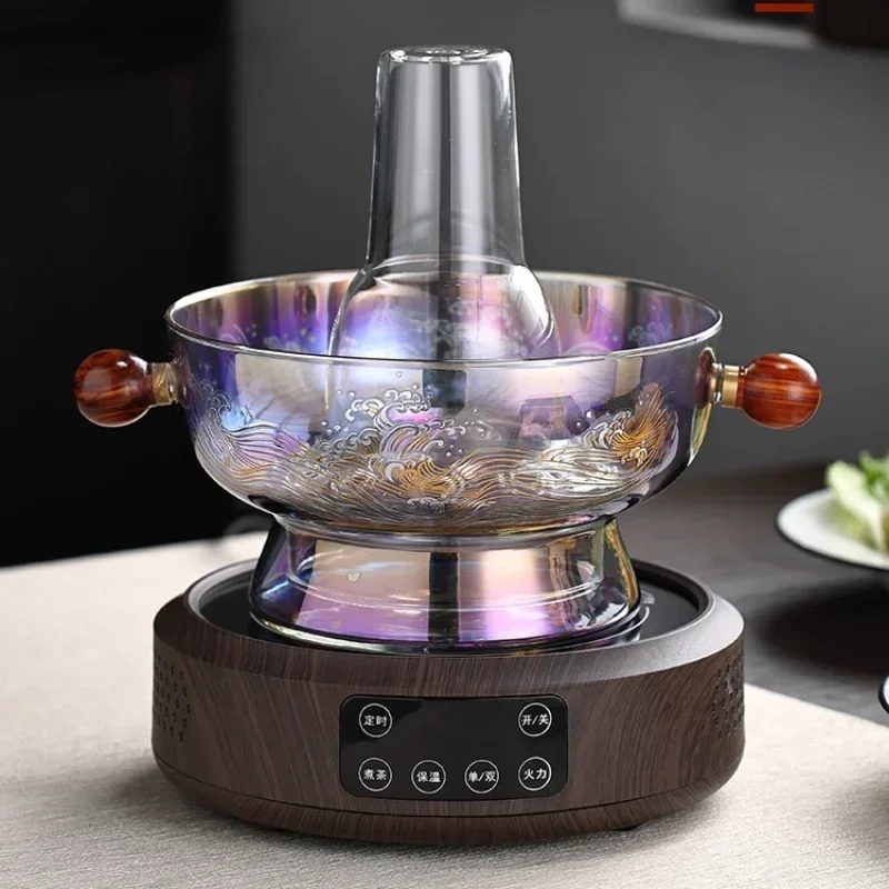 Small capacity fireplace soup pot, high temperature resistant glass hot pot, family gatherings can be electrically heated shabu