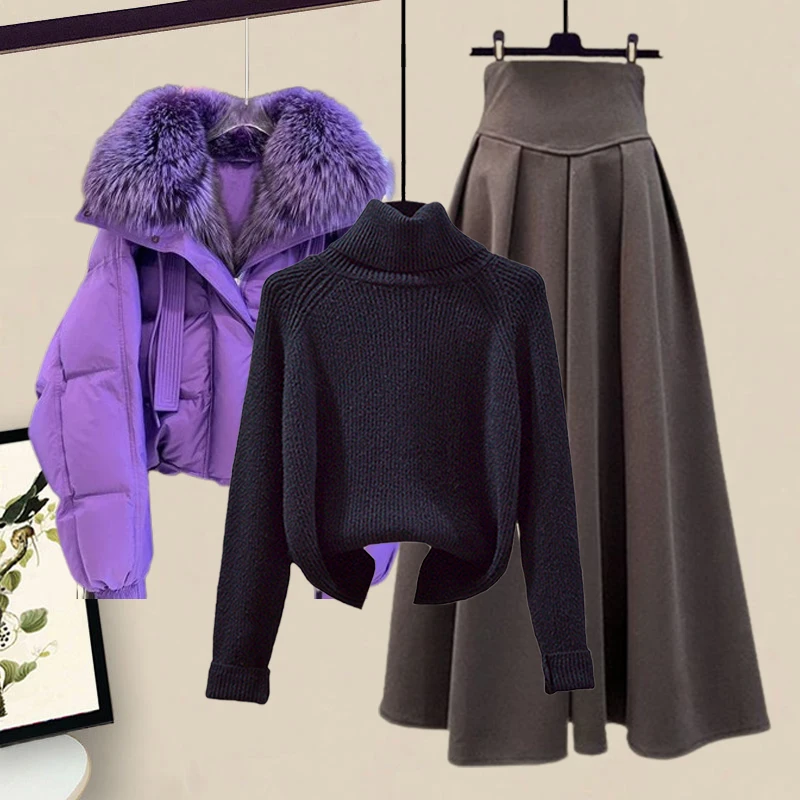 Jaet de algodón de punto con forro de Fce púrpura para mujer Otoño Invierno nuevo Sle f cuello alto a juego cintura alta...