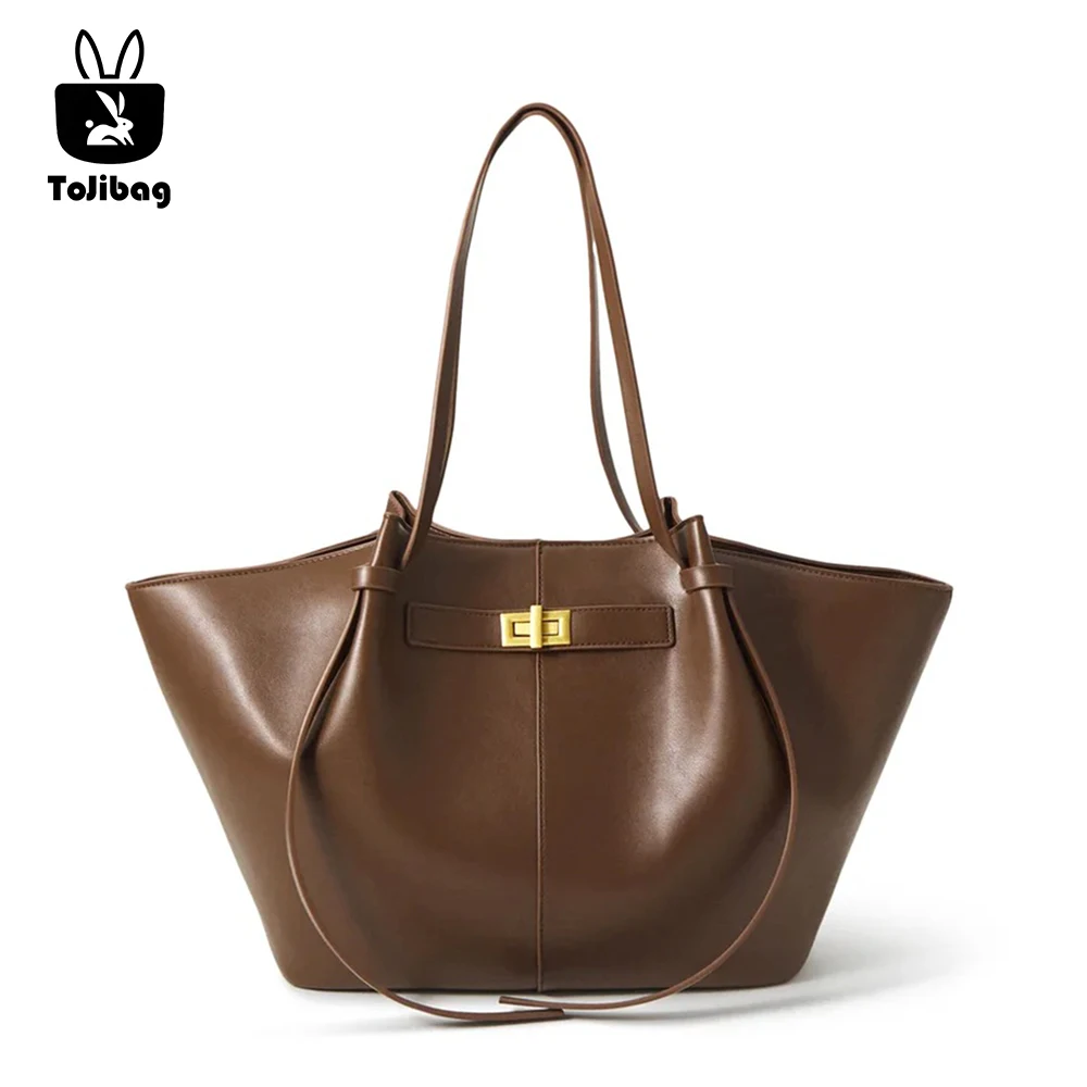 

2025 Luxury PU Leather Large Capacity Tote Bags for Women Designer Handbags In Vintage Underarm Metal Lock Commute Shoulder Bag
