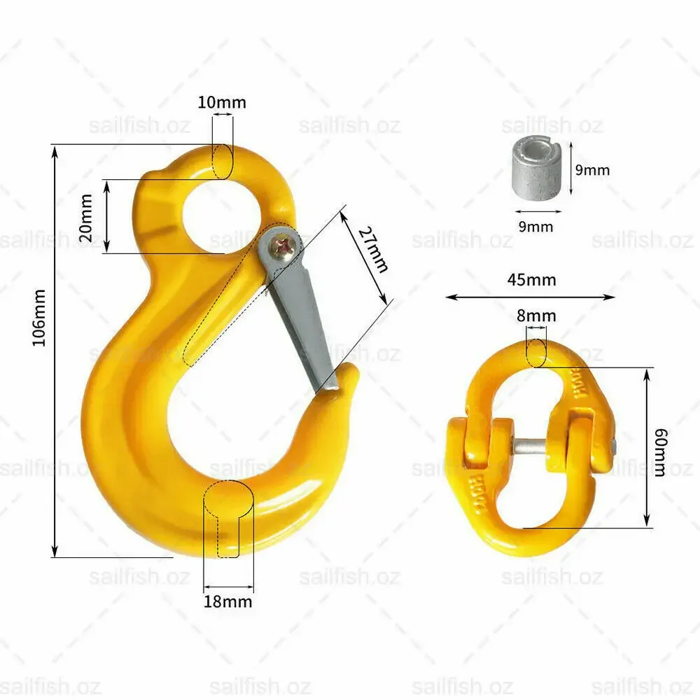 2Pcs 8mm Hammerlock Eye Sling Hook Safety Chain For Caravan Trailer Connecting Extend Heavy Duty Lifting Hook