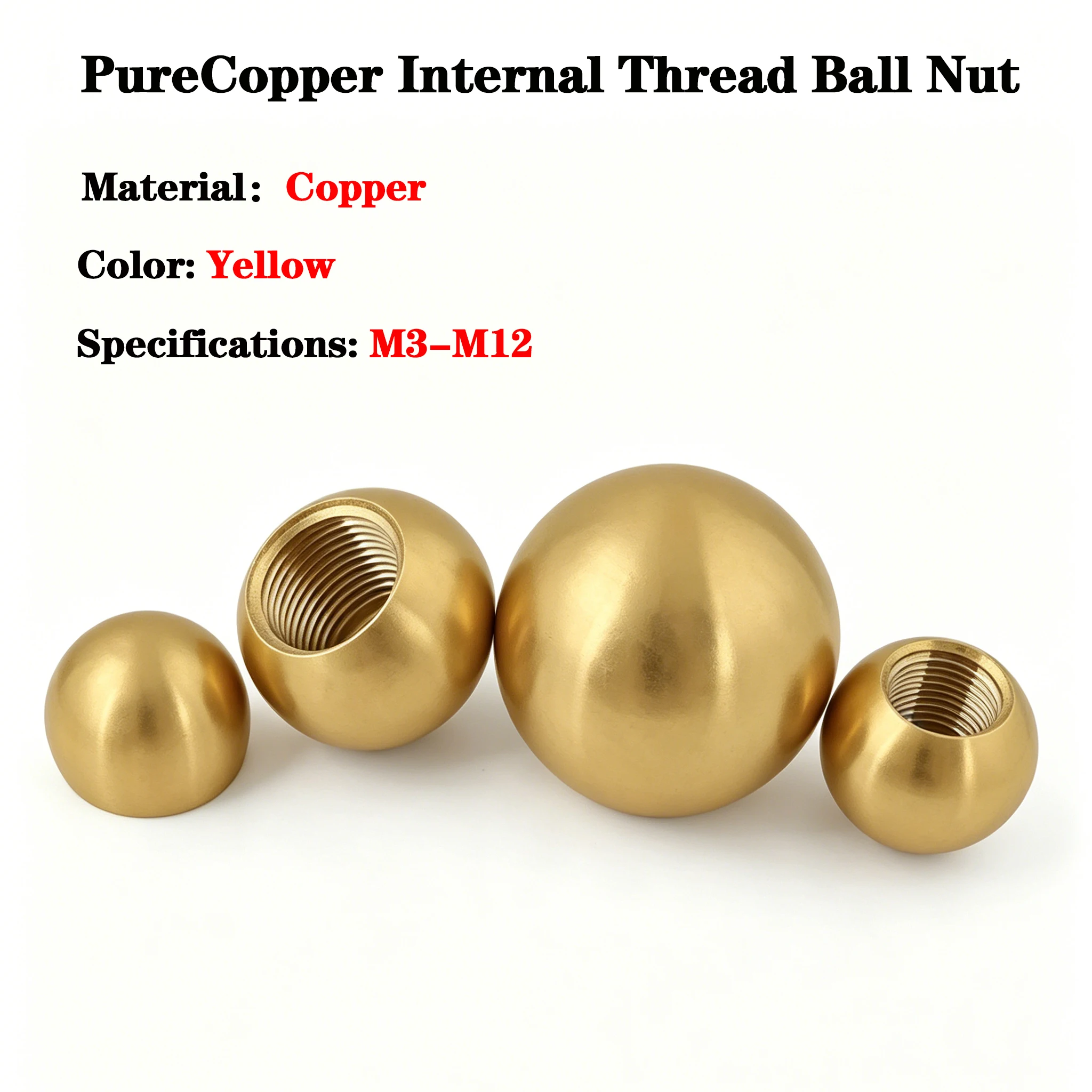 M3-M12 Pure Brass Ball Nut Internal Thread Decorative Sphere Cap Lighting Chandelier Connection Fitting