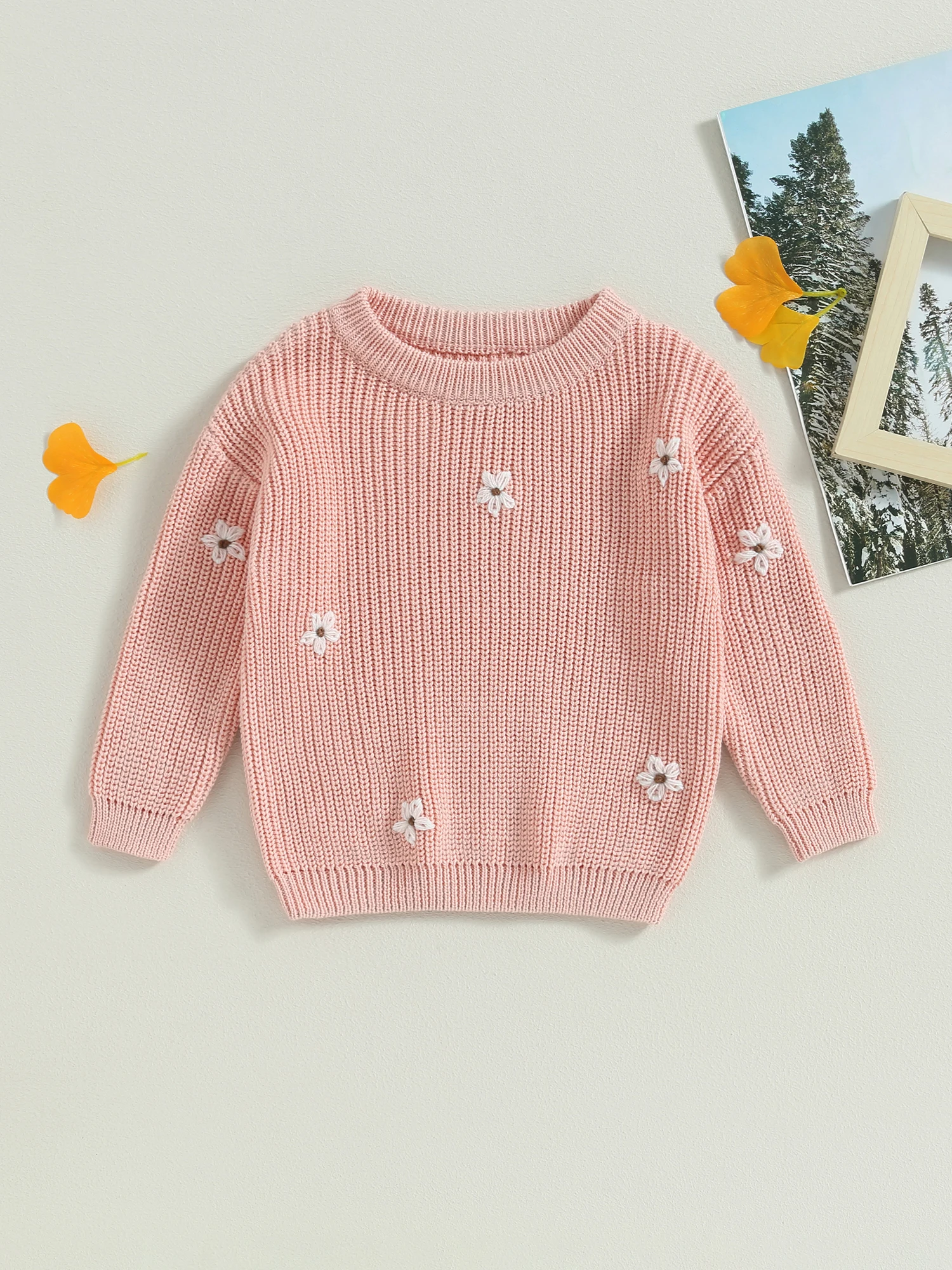 Baby Girl Sweater Long Sleeve Crew Neck Flower Winter Warm Knit Pullover Sweater Infant Clothes