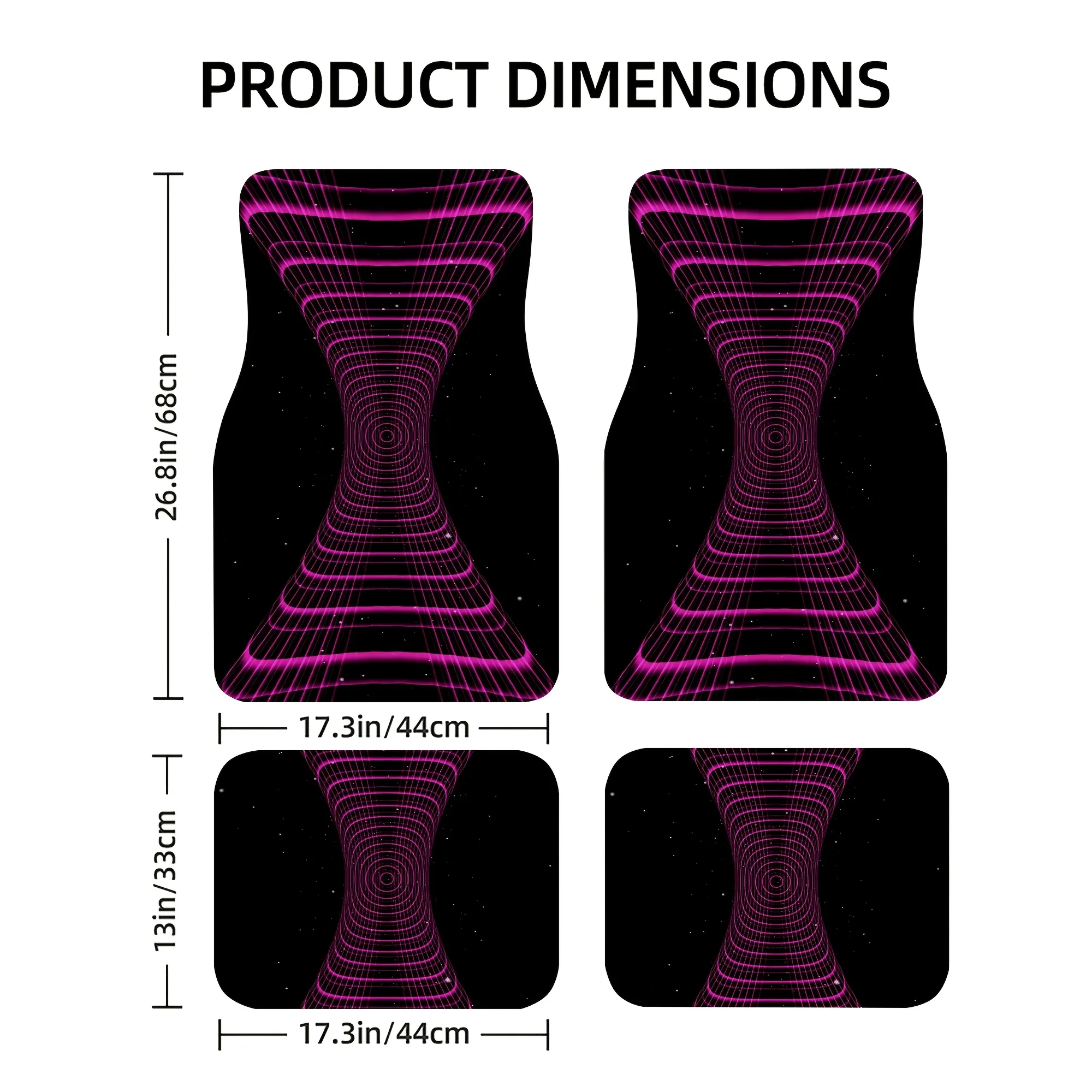 Pink Grid Distorted Time-Space Car Mats- Full Front& Rear Coverage- Fits Cars/Trucks/SUVs- High-Quality - Driver-Specific