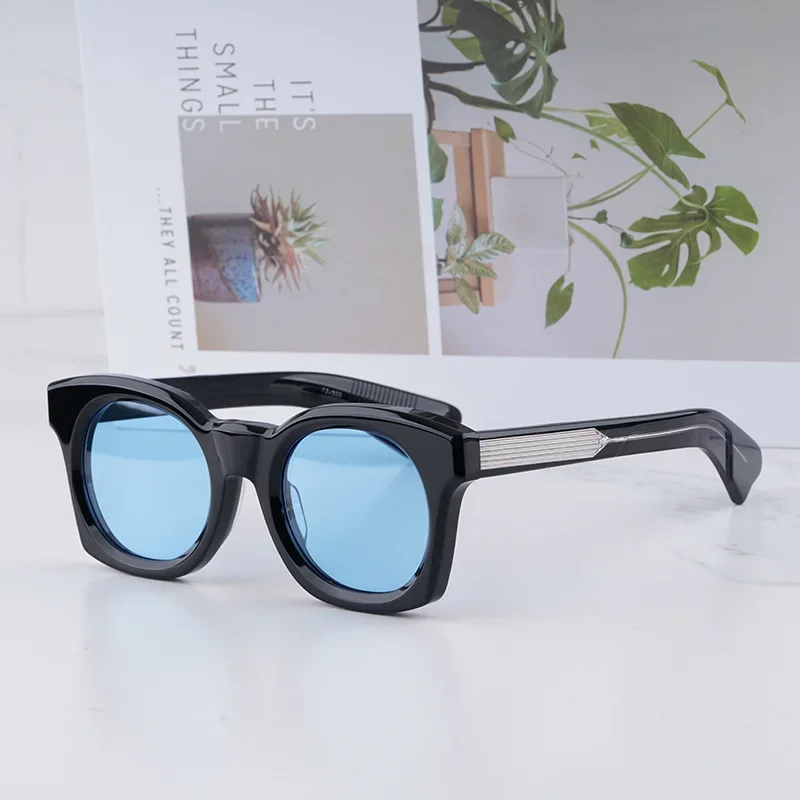 

ELMYRI Luxury Craft Special Shaped Black Sunglasses for Male 2025 Trendy Classical Vintage Thick Acetate Solar Glasses for