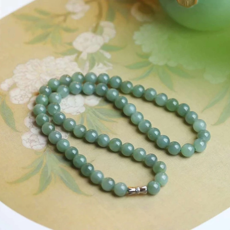 

made of natural Hetian , Russian jade, old material plain beads, and gemstone necklace