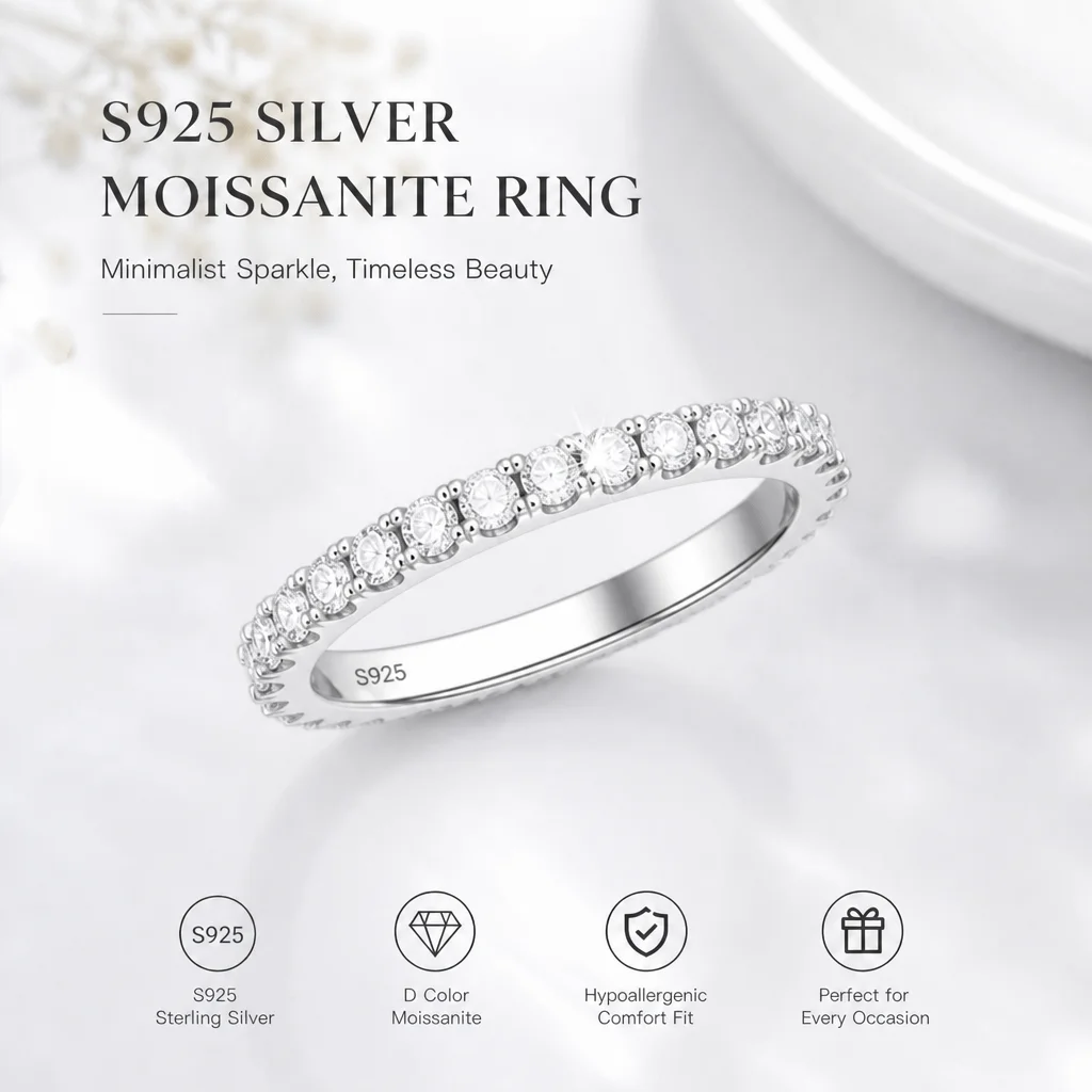 [Rabatt] Mit GRA D VVS1 Zertifikat Moissanit-Ring 18K Weißgold Plattiert S925 Sterling Silber Diamant-Eheringe für Frauen