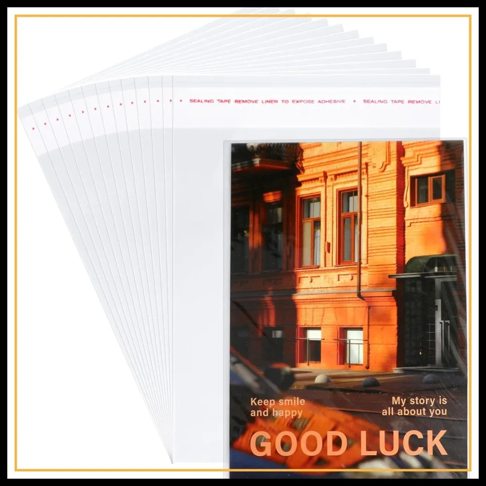 

100Pcs 5.5x7.5in Clear Cellophane Bags Self Sealing for 5x7 Cards Envelopes A6 A7 Photos