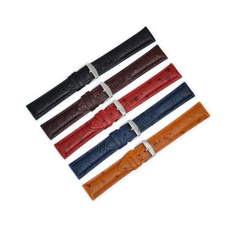 18 19 20 21 22mm Retro Ostrich Grain Genuine Leather Watch Band Strap Quick Release Cowhide Replacement Wristband Bracelet