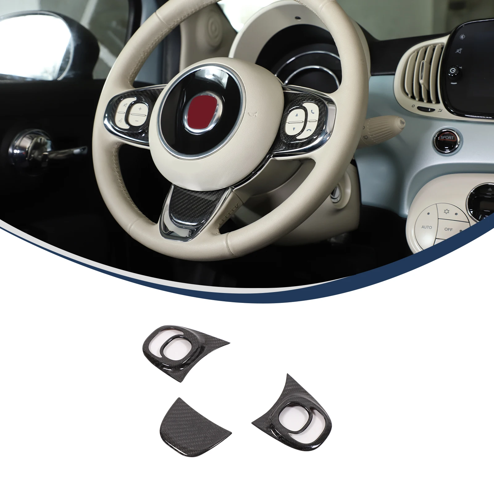 

3pcs Genuine Carbon Fiber Steering Wheel Button Trim for Fiat 500 2021-2023 Automotive Interior Accessories