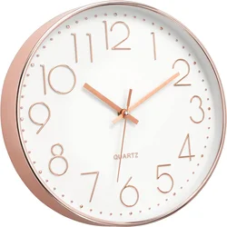 12 Inch Wall Clock, Large Silent Non-Ticking Rose Gold Wall Clock Battery Operated Round Quartz Modern