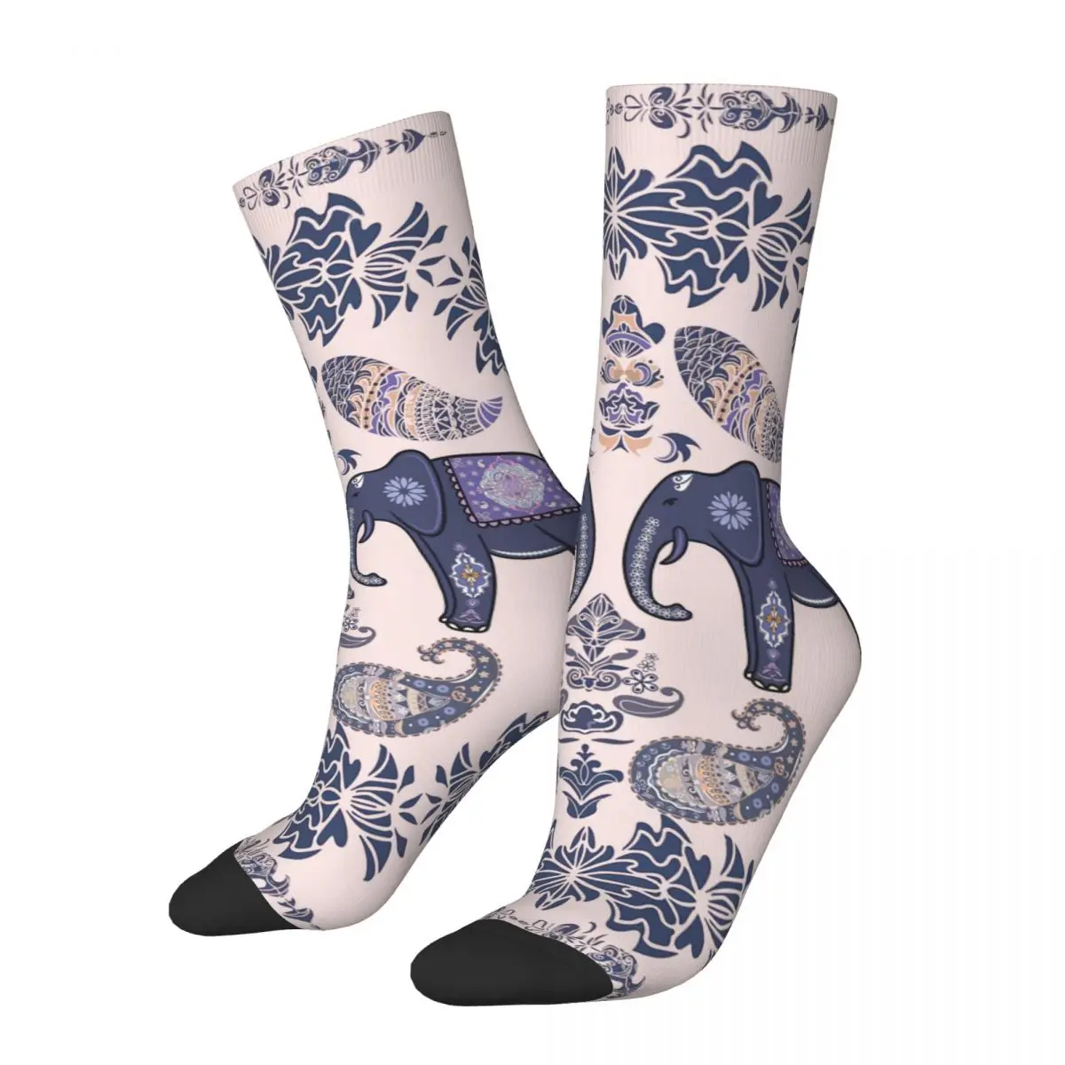 Sock for Men Indian Pattern With Elephants Harajuku Psychedelic Pattern Breathable Pattern Printed Crew Sock Novelty Gift