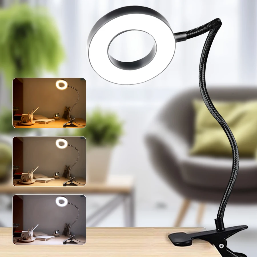 48 LEDs Desk Lamp Clip USB Book Light Eye Protection Flexible Gooseneck Reading Light Brightness Adjustable 3 Color Temperatures