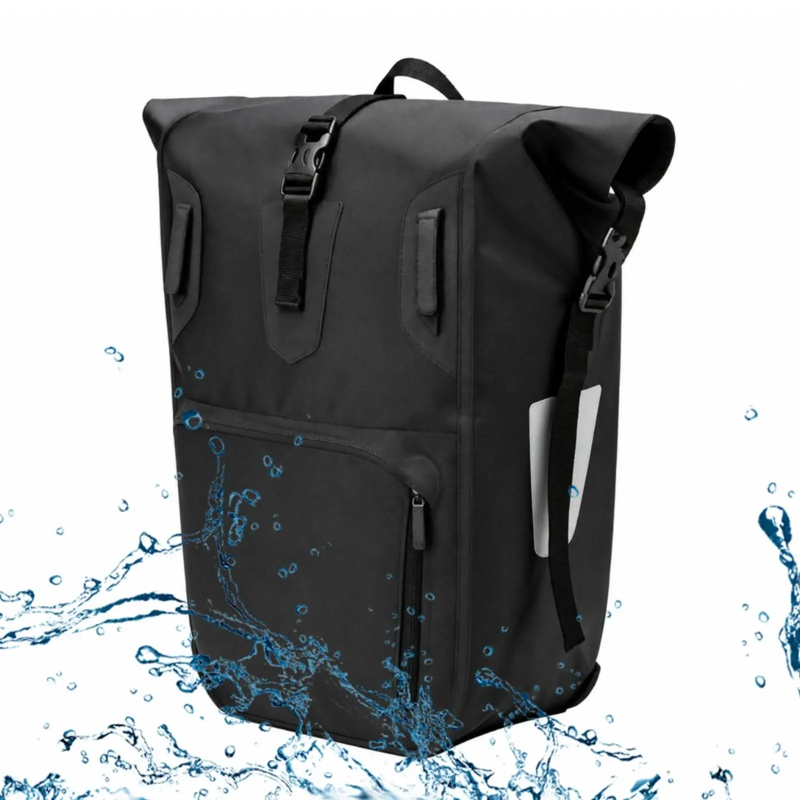 Two-Wheeled Rear Rack Pannier Bag Water Resistant Rear Bike Pannier with Roll-Top Closure for Cyclists