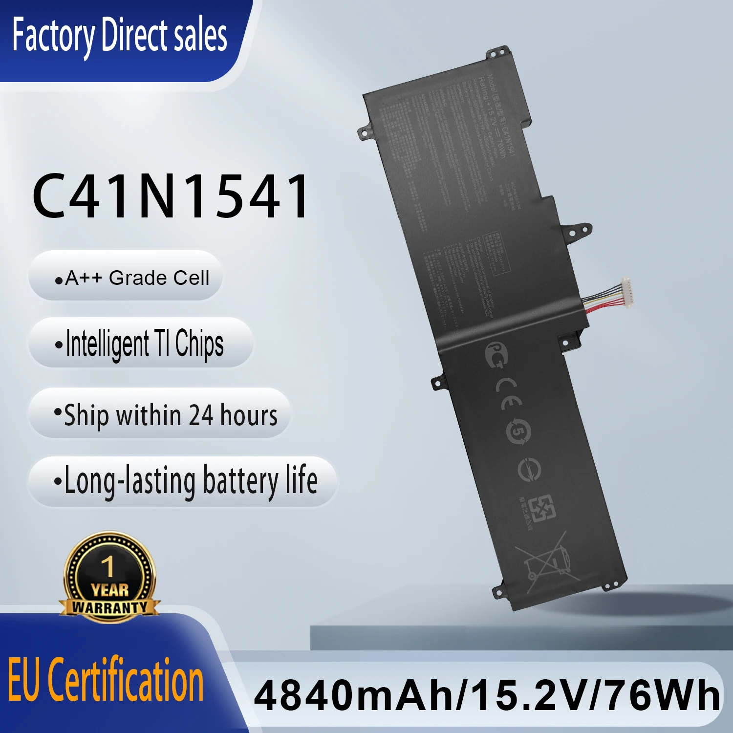 

New 15.2V 76Wh C41N1541 Battery Compatible with Asus ROG Strix GL702 GL702V GL702VT GL702VM GL702VS GL702VM1A 0B200-020700 Serie