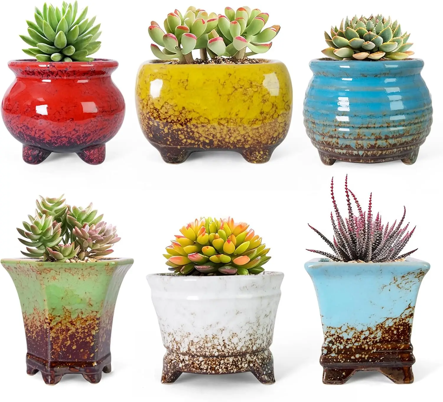 

Керамические горшки для суккулентов - Набор из 6 маленьких кашпо для кактусов с дренажем, уникальные горшки для комнатных растений