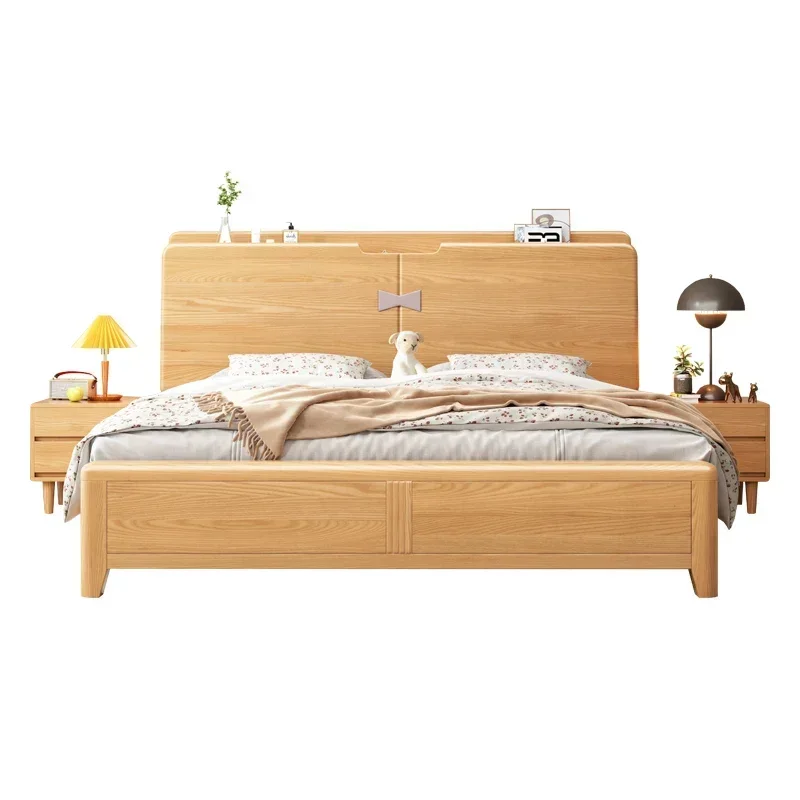 Nordic white wax wood solid wood bed double bed 1.8m master bedroom wedding bed modern minimalist 1.5 log factory