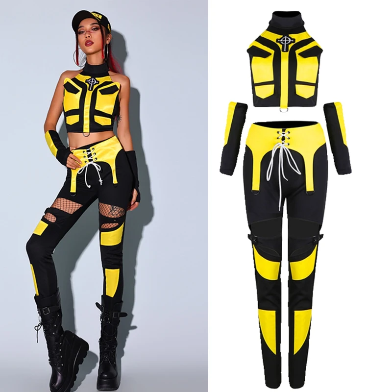 

2024 New Jazz Modern Dance Costumes For Women Yellow Kpop Outfits Nightclub Bar Gogo Dancers Pole Dance Rave Clothes DN17888