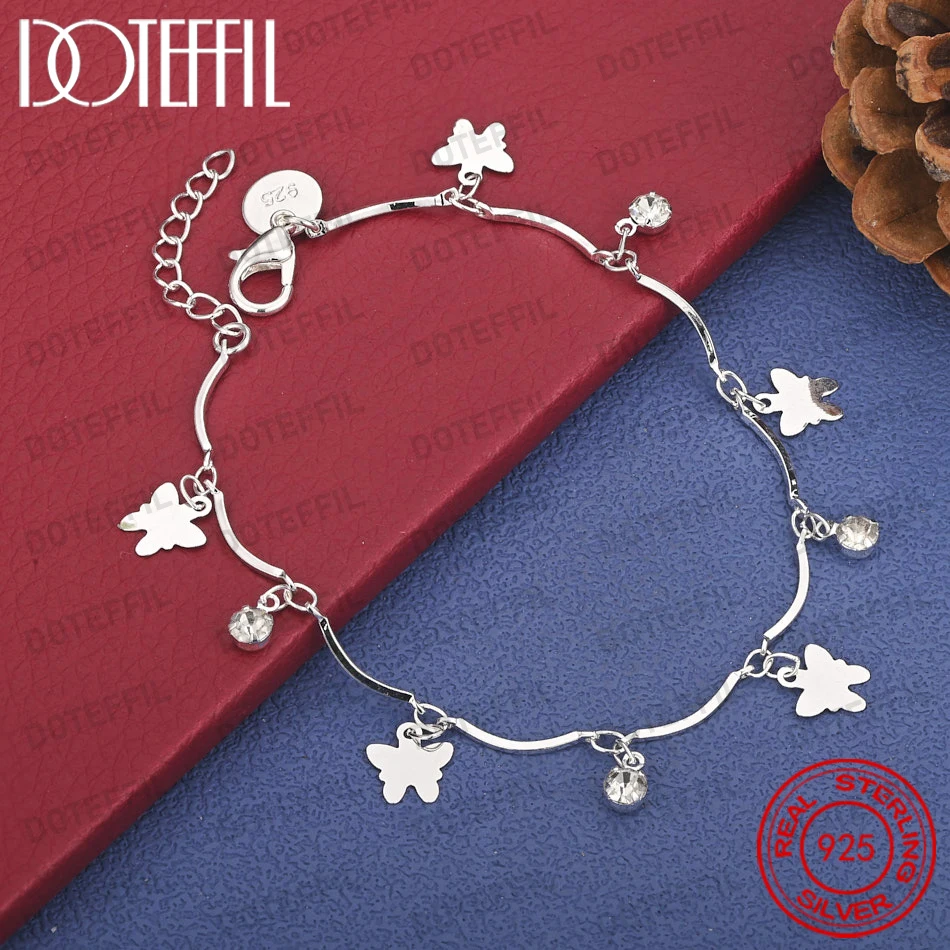 925 Sterling Silber 8 Zoll Wunderschönes Schmetterling-Zirkon-Armband Modischer Damen-Schmuck für Partys und Hochzeiten