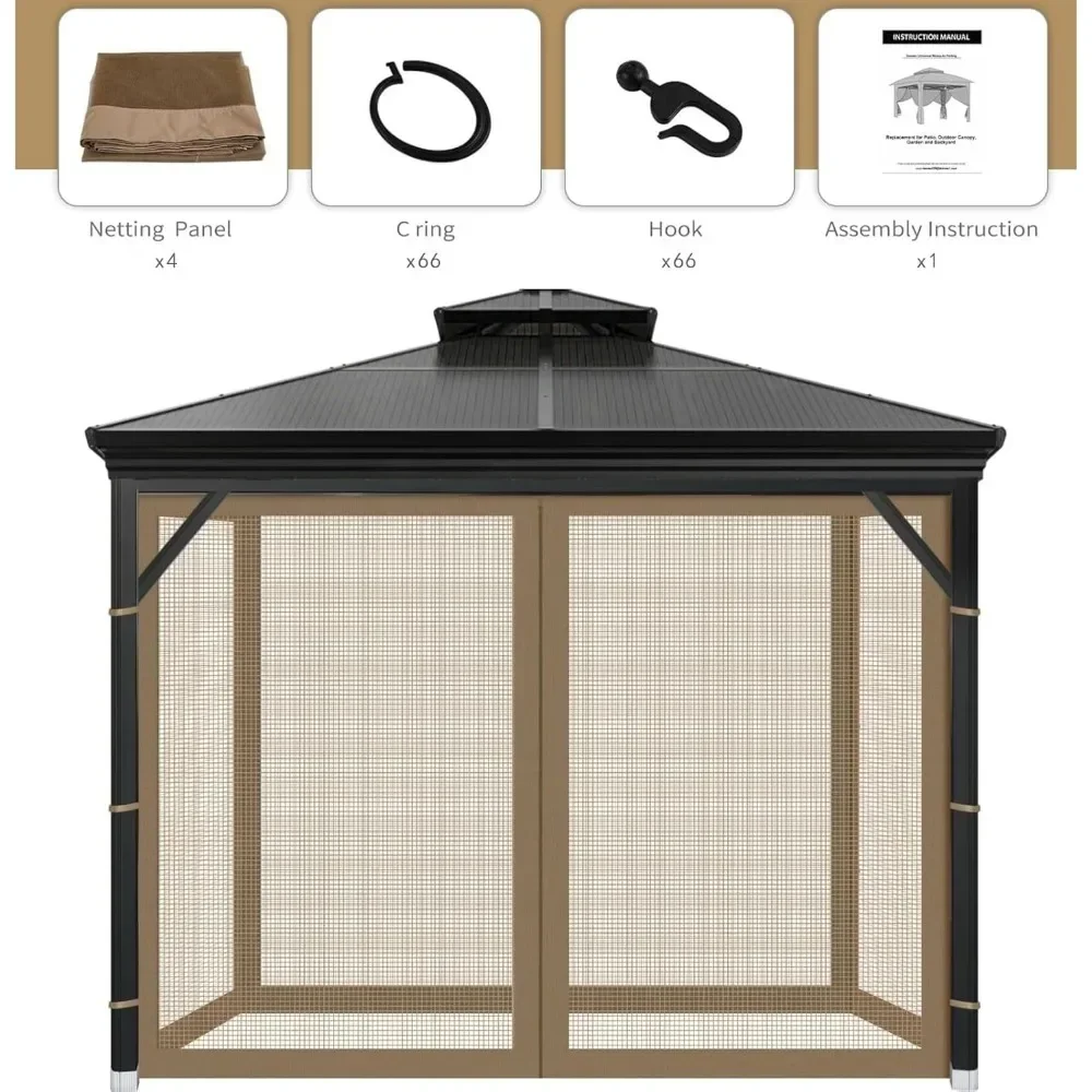 Gazebo-Filet de Moustique de Remplacement Universel, Murs d'Écran à 4 Panneaux pour l'Extérieur, 10x12 Pouces