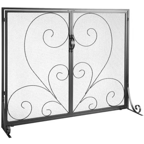 39'' Iron Mesh Fireplace Screen with Door – Free Standing Spark Guard, Easy Install, Vintage Home Decor