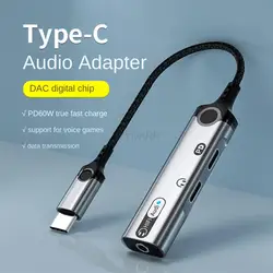Type-C Headphone Adapter 3 in 1 USB C to 3.5mm Audio Converter USB C Audio Splitter and 60W Charging for iPhone17 16 Galaxy S26