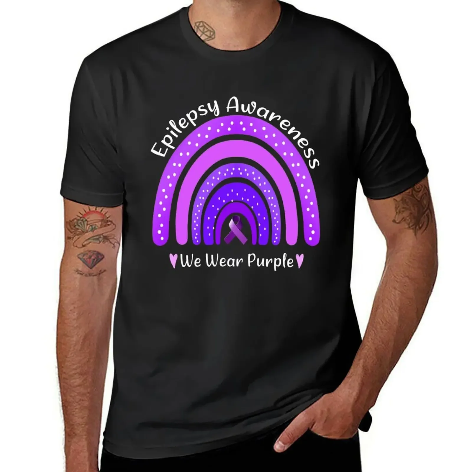 Epilepsy Awareness Bleached Rainbow Purple Ribbon T-Shirt cute clothes funnys customs design your own black t shirts for men