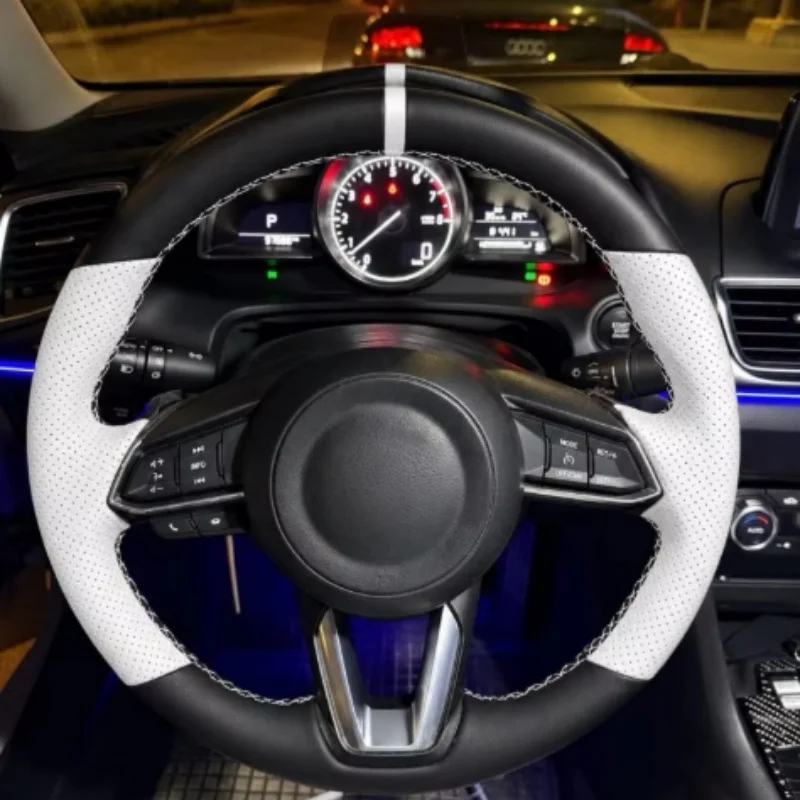 Braid Car Steering Wheel Cover Genuine Leather Car Accessories For Mazda 6 Mazda6 CX-5 CX5 CX-4 CX4 CX-7 CX8 MX5