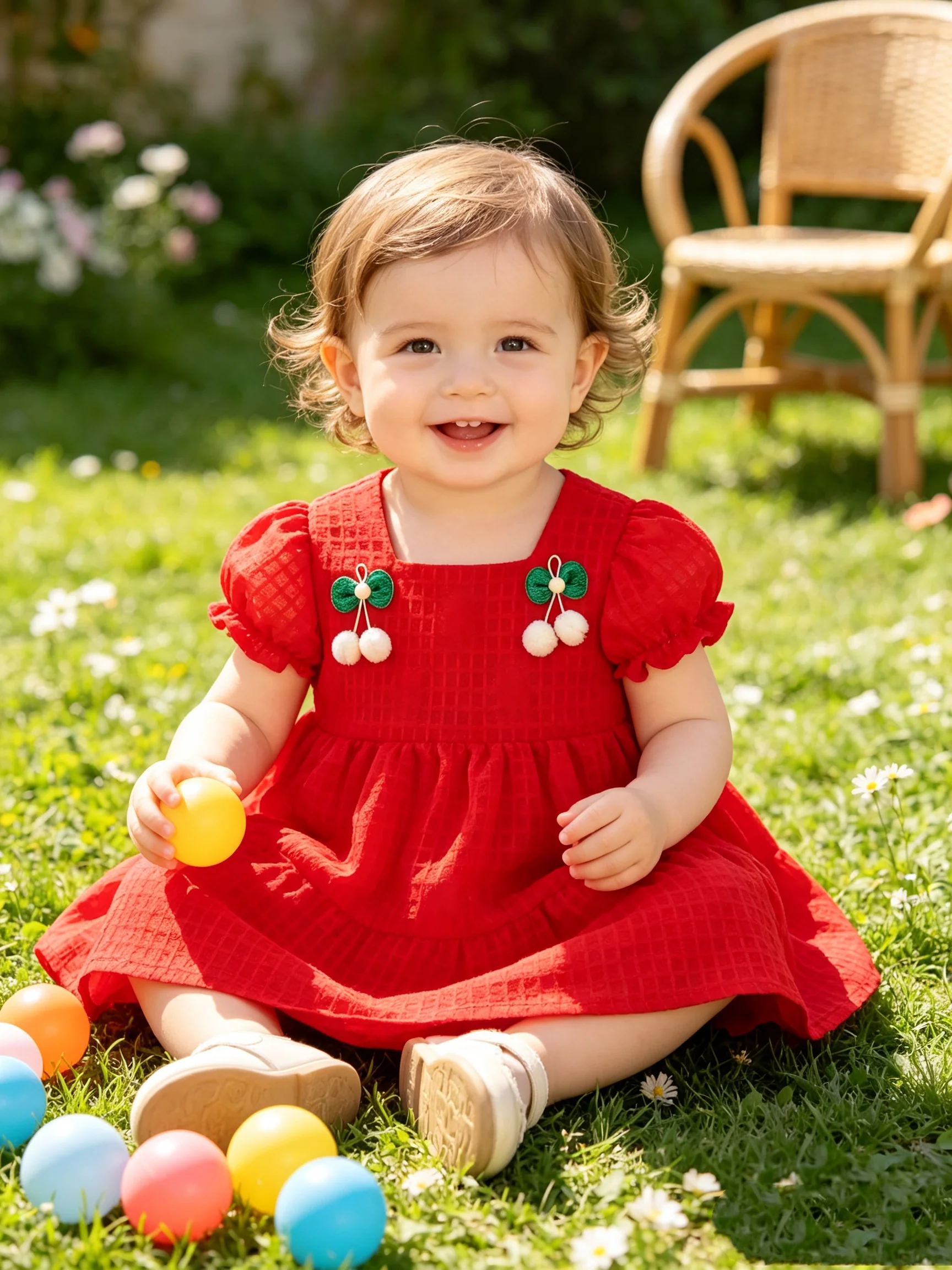 Girls Summer Red Plaid Bubble Sleeve Dress Infant Girls Clothing Vintage Style Dress for Baby Girls