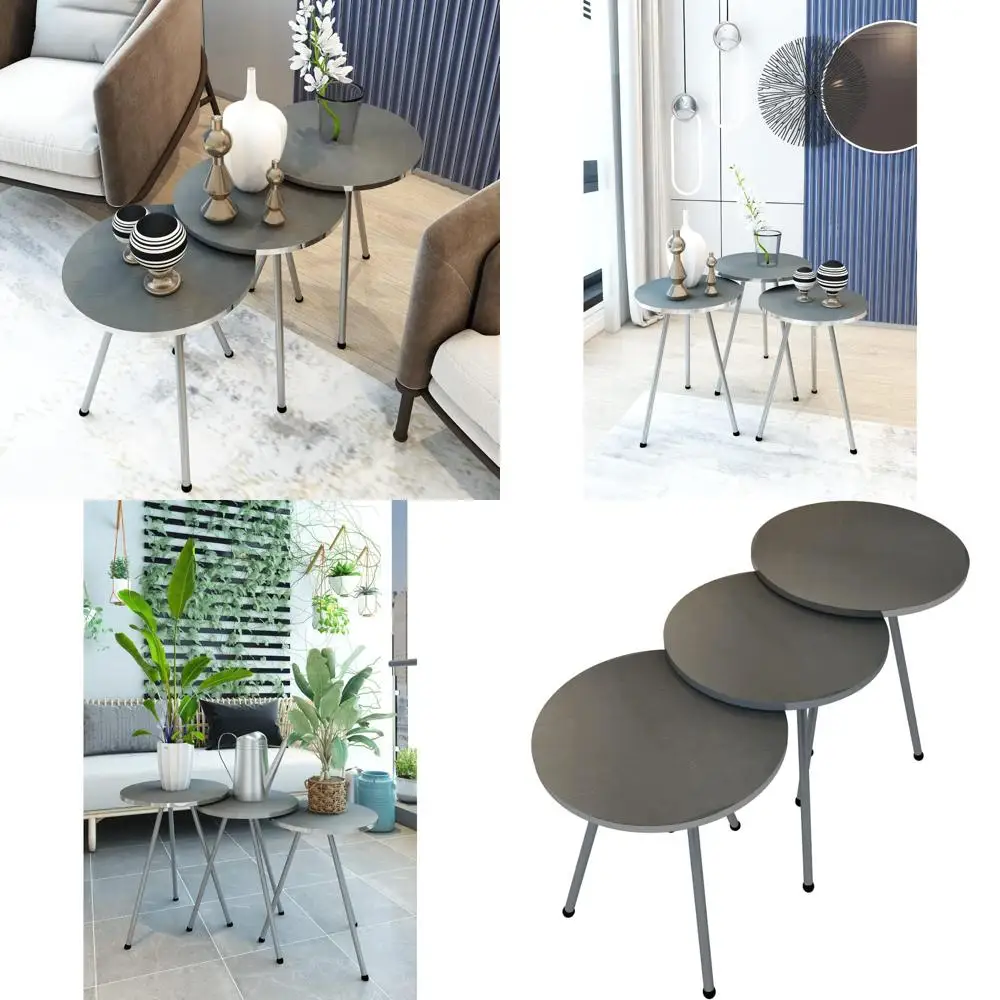 طاولات متداخلة مستديرة مكونة من 3 قطع - طاولات قهوة مدمجة قابلة للتكديس للمساحات الصغيرة، مثالية لغرف المعيشة وغرف النوم #1