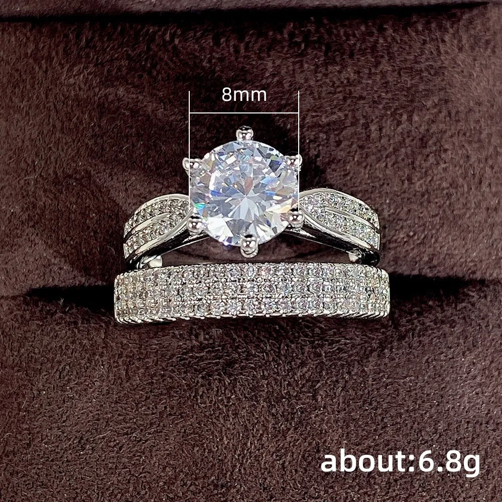 Elegant Accessories Zircon Wedding Ring Set silvery 2 Piece Set Engagement Rings Sparkling Couple's Diamond Ring Girl