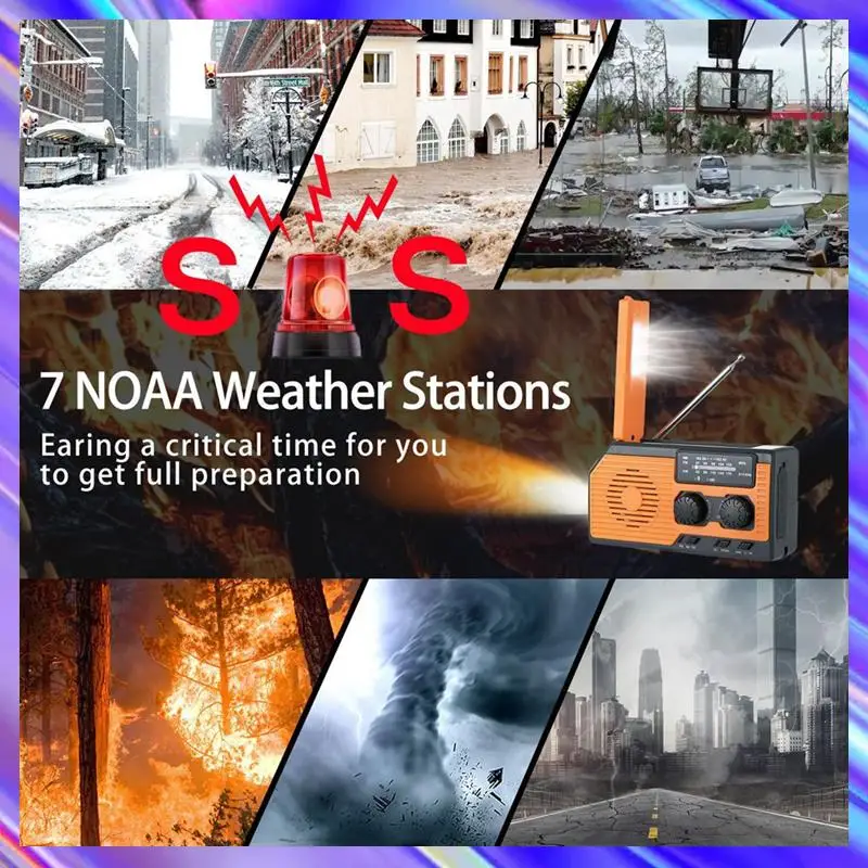 

A24U 5000Mah Emergency Solar Power Radio USB Charging Hand Crank Dynamo Flashlight FM AM WB NOAA Weather Radio Power Bank