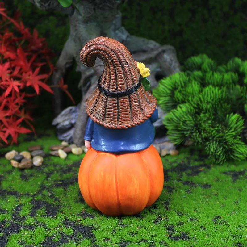 Cartoon Dwarf Garden Decor Creative Dwarfs Holding Turtle Sitting on Pumpkin Decorative Figurines Garden Dwarf Ornaments