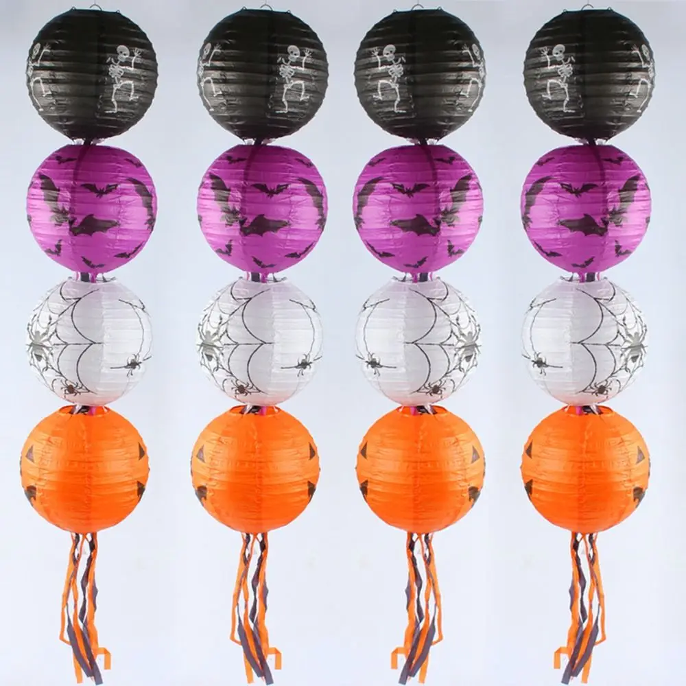 Bat Halloween Paper Lanterns Skeleton Pumpkin Hangingn Tassels Lantern With Tassels Paper Ghost Lantern Arrangement