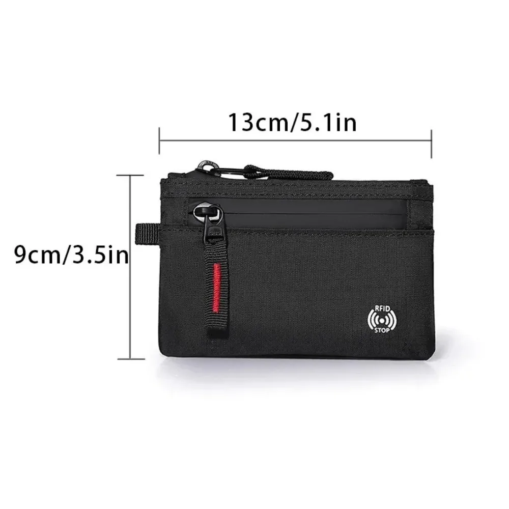 Rfid Credit Card Holder Men Wallets Luxury Nylon Slim Wallet Zipper Key Card Case Male Purse Coin Purse With Carabiner