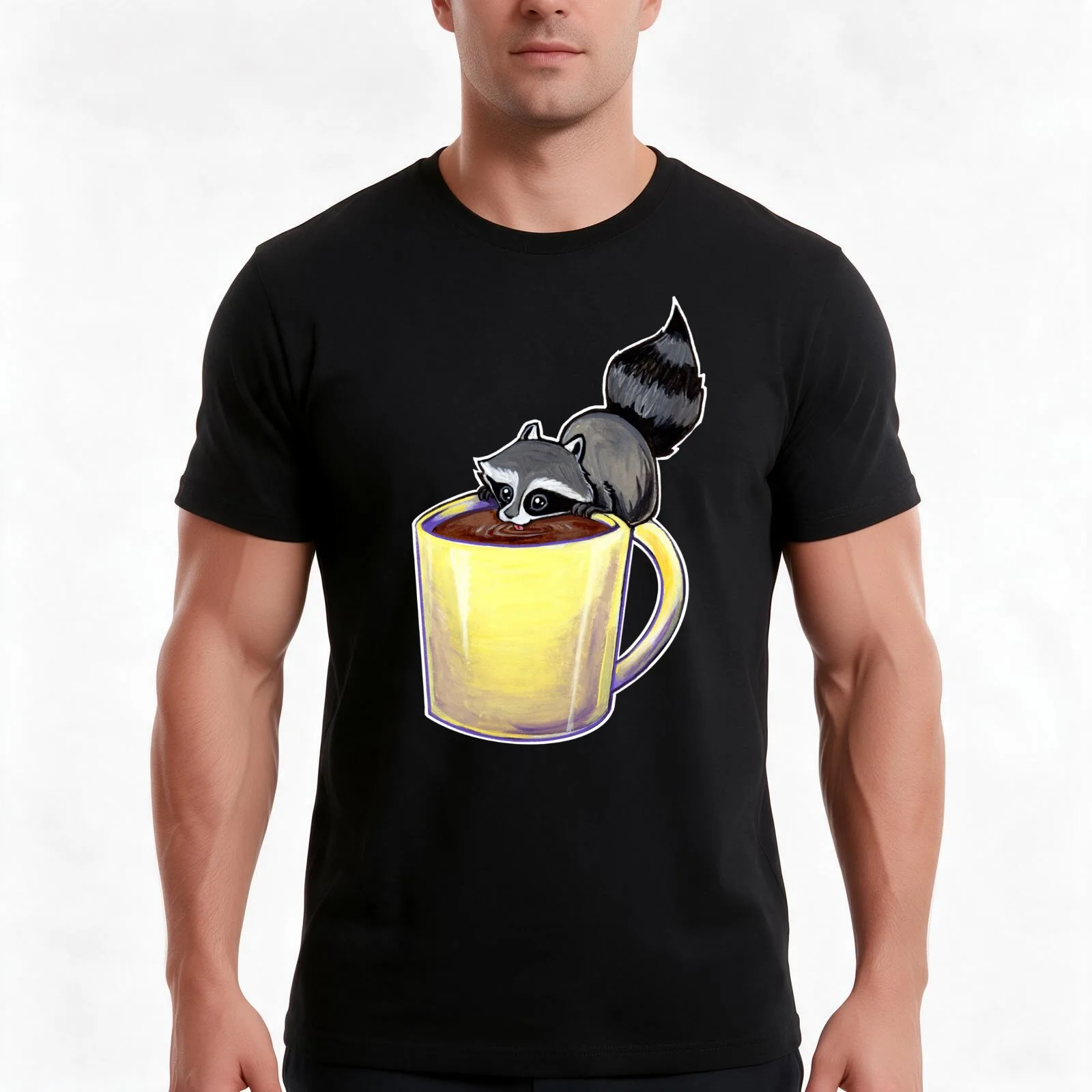 Coffee raccoon T-Shirt Summer Casual Cotton Tee Oversized Streetwear Tops Vintage Graphic Print Loose Fit Short Sleeve