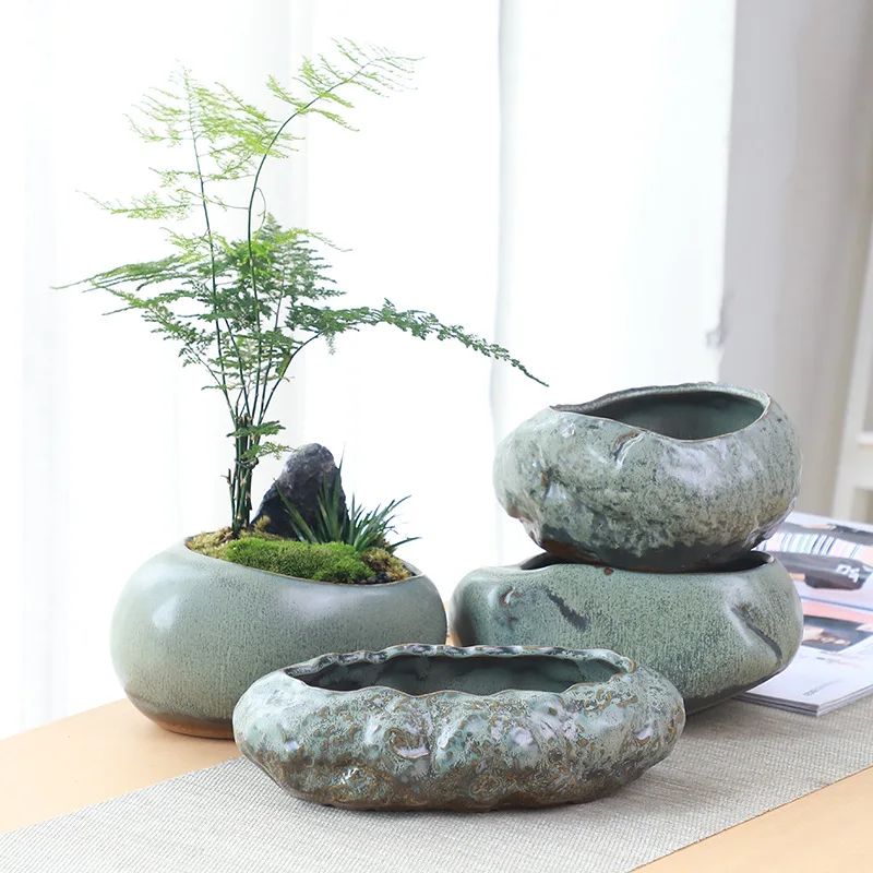 Retro Ceramic Small Flower Pot Creative Desktop Home Succulent Green Plant Wenzhu Potted Utensils Chinese Garden  JJ2515YT