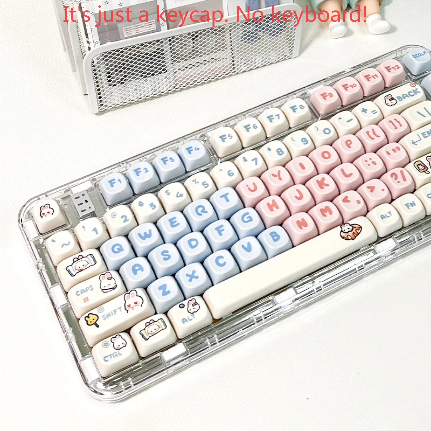 Cute Milk Candy Bunny PBT Keycaps 130+ Keys MOA Profile Round Dye-Sub Keycap Set for 61/68/75/87/98/100/108 Mechanical Keyboard