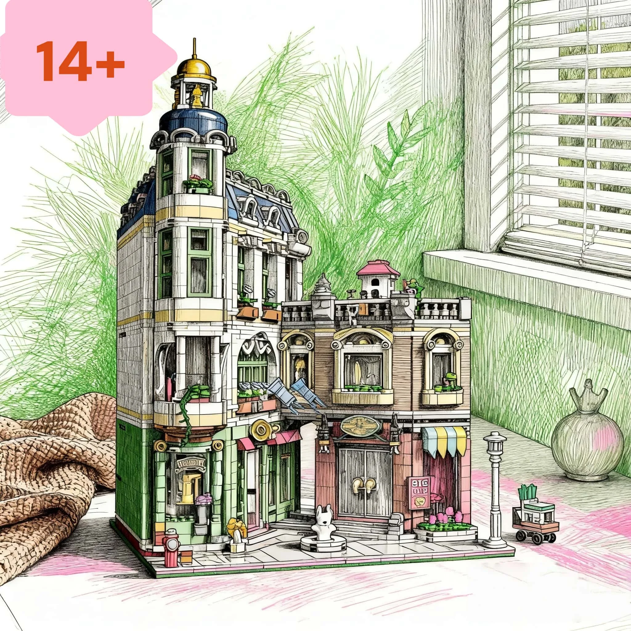 Creative expert shopping street view building blocks, compatible with modular building bricks, children's toys and gifts