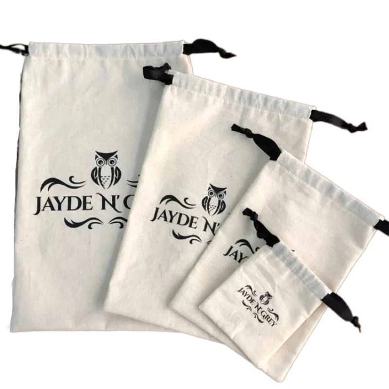 Cotton Gift Bags 5x7cm 7x9cm 11x14cm 15x20cm Custom Logo Jewelry Sack Hair Eyelash Makeup Drawstring Pouches