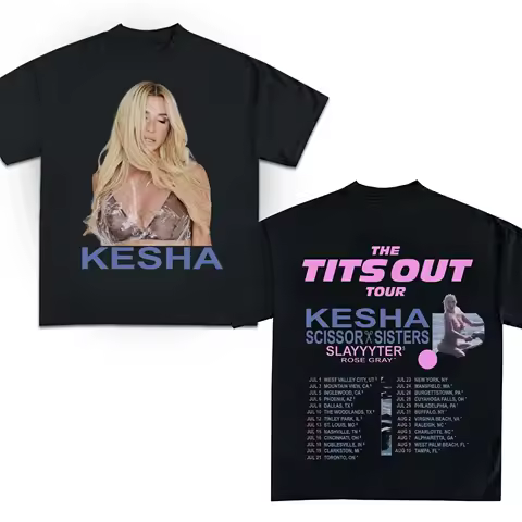 Singer Kesha -boy Crazy Tits Out Tour Print Tshirts Men Women Short Sleeve Cotton T-shirt Fashion Loose Hip Hop Unisex T Shirt