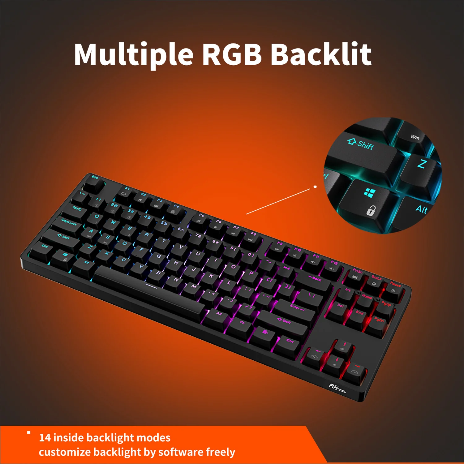 RK Royal Kludge RK87 2.4G Wireless Bluetooth Mechanical Keyboard 87 Keys RGB Backlight Hot-swappable Gaming Keyboard Type Writer